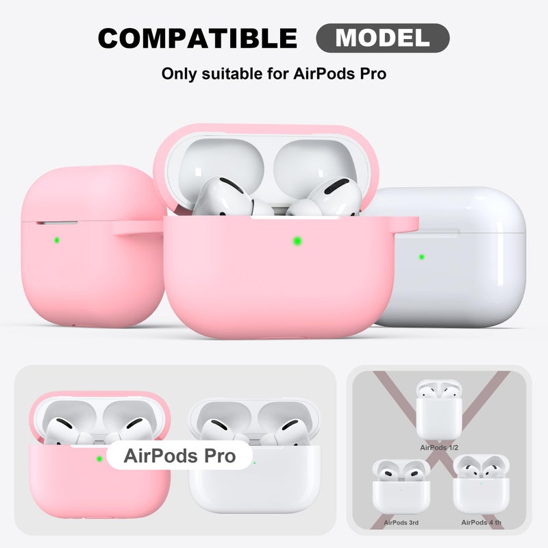 R-fun لحافظة AirPods Pro الجيل 2/1 مع مجموعة تنظيف، غلاف واقي من السيليكون الناعم لأبل AirPod Pro 2/1 للنساء والرجال، ملحقات حافظة AirPods Pro مع سلسلة مفاتيح، وردي - Image 4